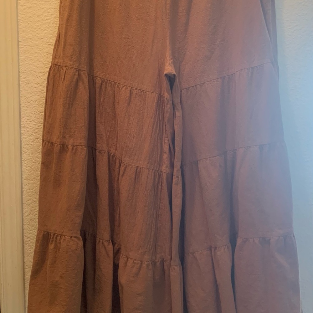 Women's Tan Tiered pants with pockets xxl gauze linen